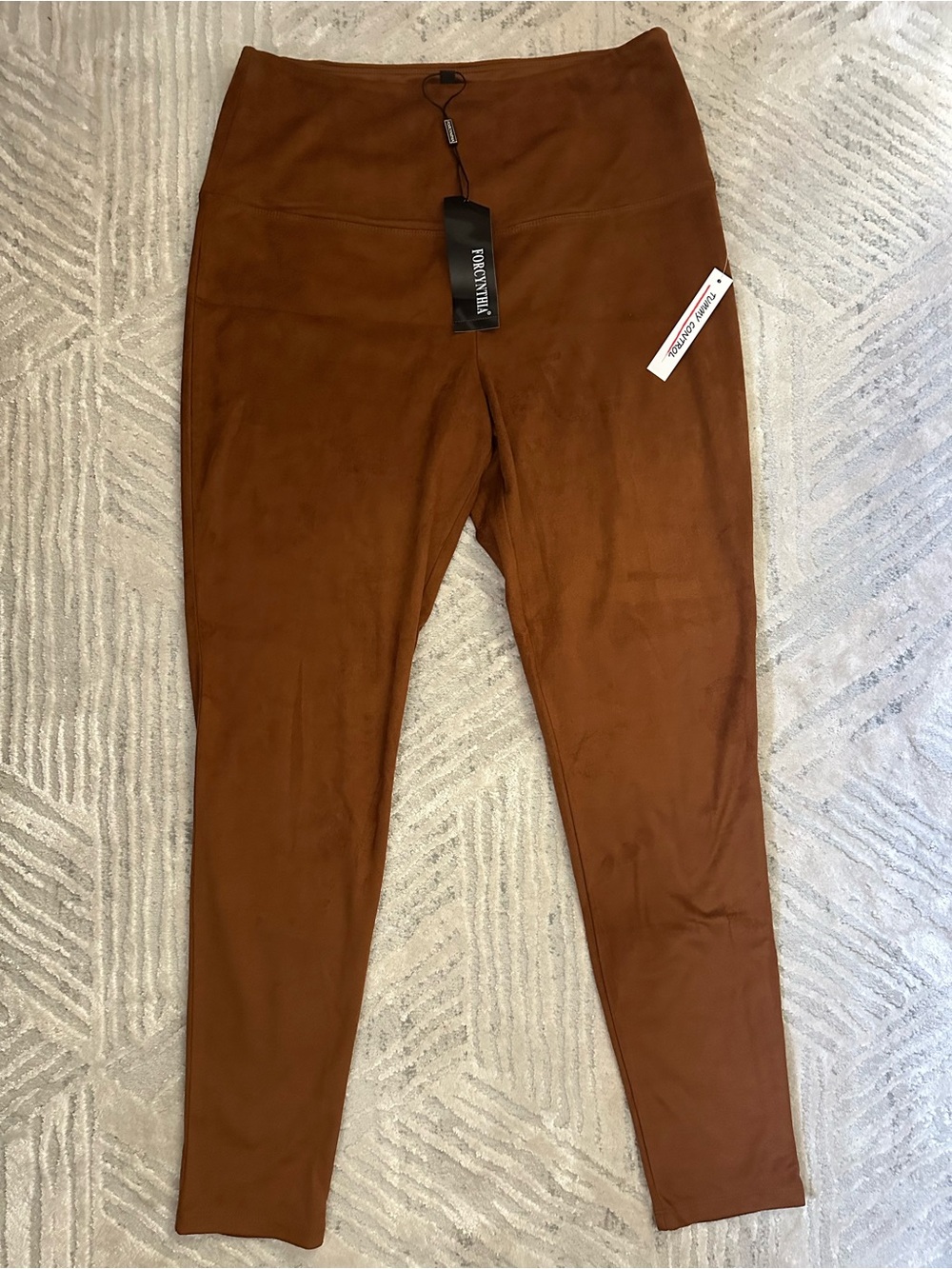 For Cynthia Brown Suede-Look High-Waist Leggings